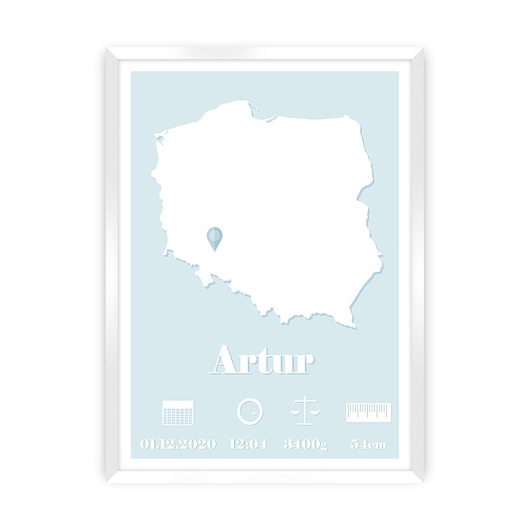 obrazy i plakaty do pokoju dziecięcego Metryczka The Map baby blue 30x40cm