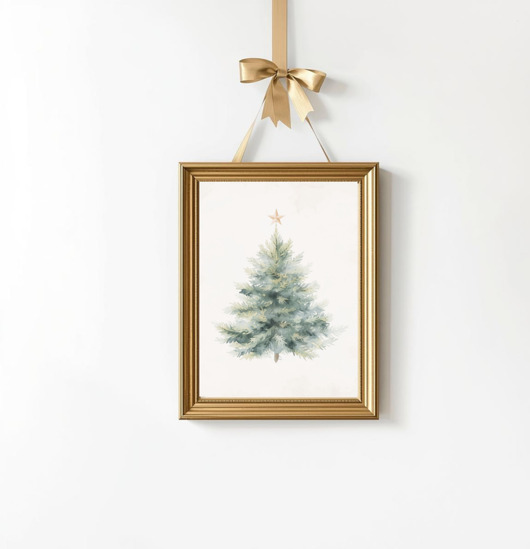 plakaty PLAKAT choinka vintage grafika drzewko akwarela
