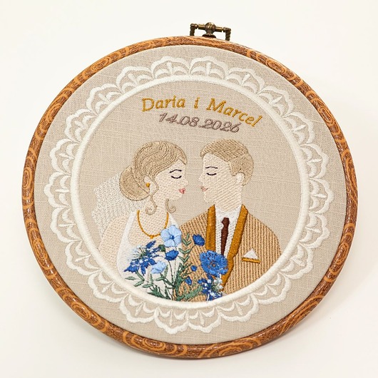 Ślub - inne Haft ślubny w tamborku 20 cm, indywidualna pamiątka ślubna, rocznicowa 51