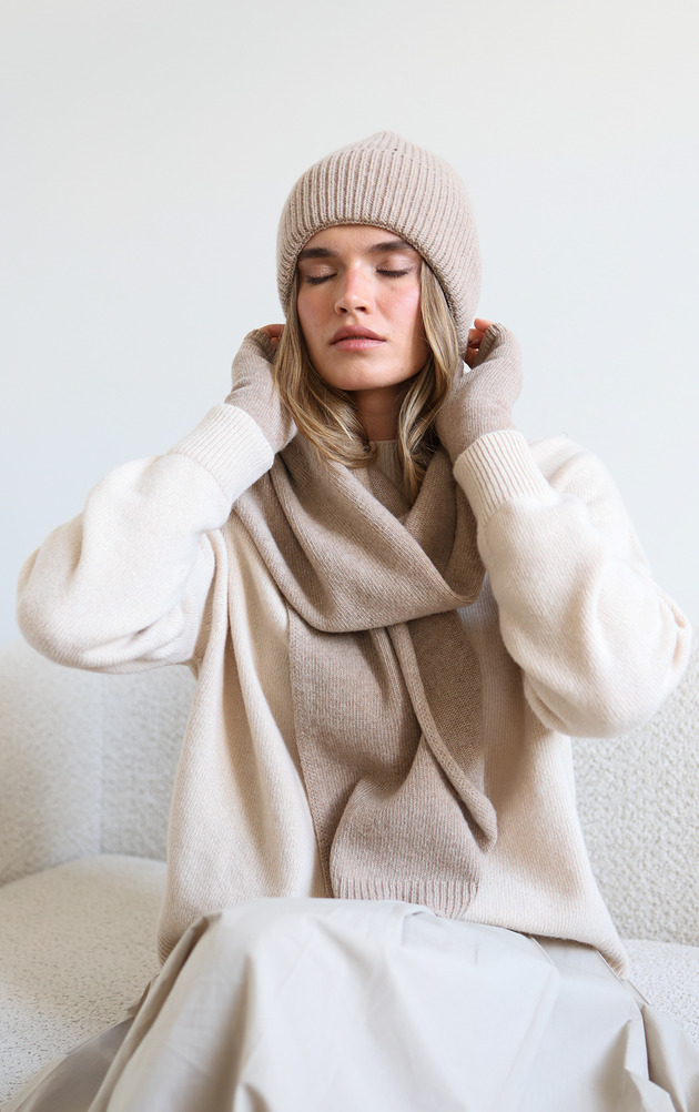 szale damskie Szalik Merino & cashmere beżowy