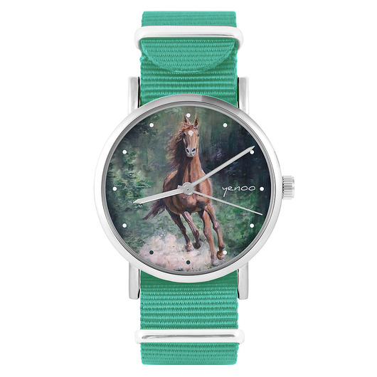 zegarki unisex Zegarek -  Koń, las - turkusowy, nylonowy