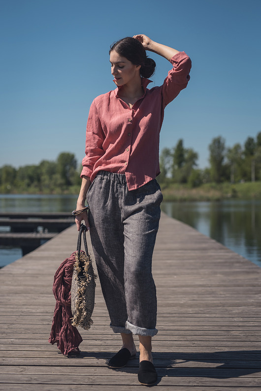 koszule damskie  Lniana koszula lilia wodna