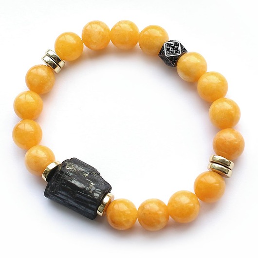 bransoletki z kamieni naturalnych Na wypalenie - Surowy turmalin, jadeit żółty, hematyt