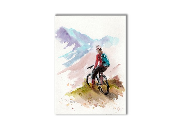 grafiki i ilustracje Rower górski. Akwarela ręcznie malowana