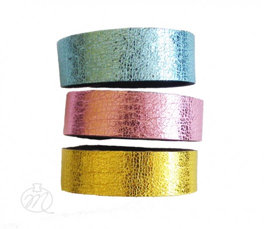 Komplet trzech bransoletek skórzanych metallic Mikashka