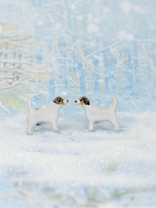 kolczyki ceramiczne Jack russell terrier mini- ceramiczne kolczyki