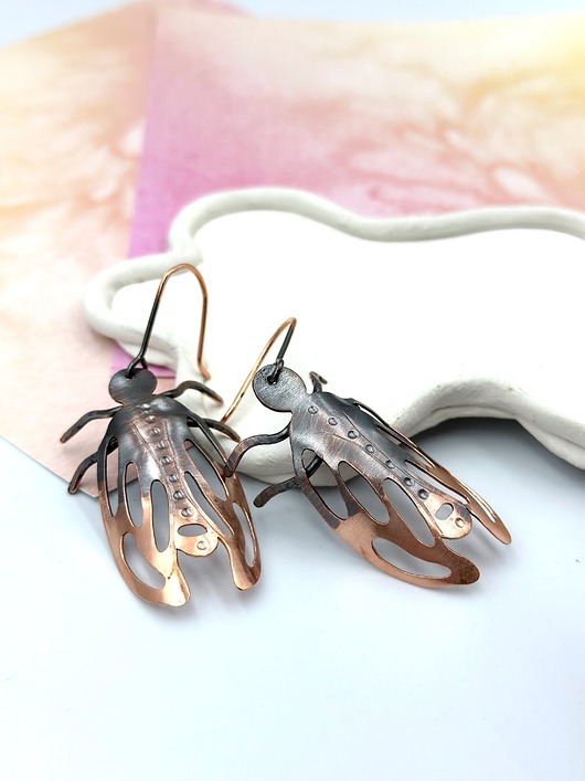 kolczyki z miedzi Kolczyki Miedziane Owady
