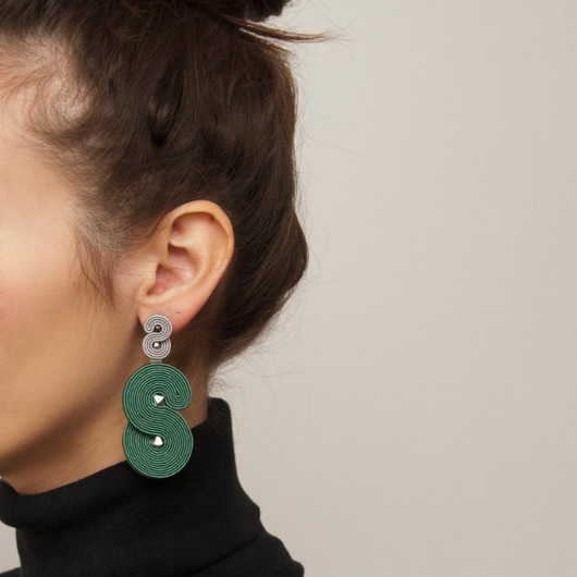 kolczyki soutache Duże malachitowe kolczyki sutasz