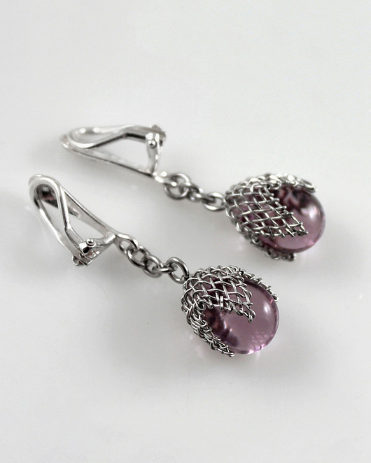 kolczyki wire wrapping Liliowe w siateczce - kolczyki (lub klipsy)