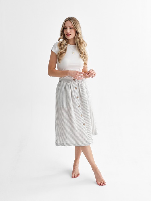 spódnice midi Lniana Spódnica LILY GRAY STRIPES