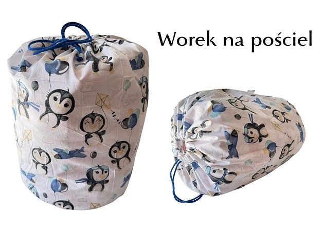 kocyki, kołderki, pościel dla dzieci Worek na pościel do przedszkola i żłobka. Duży bawełniany, ściągany
