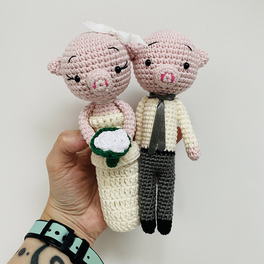 Ślub - inne Młoda Para świnki szydełkowe prezent ślubny handmade