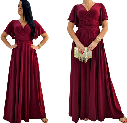 sukienki maxi damskie Sukienka wieczorowa maxi bordowa drapowana 36-56