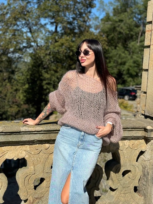 swetry damskie  Cienki sweter z moheru, delikatny sweter, lekki sweter oversize