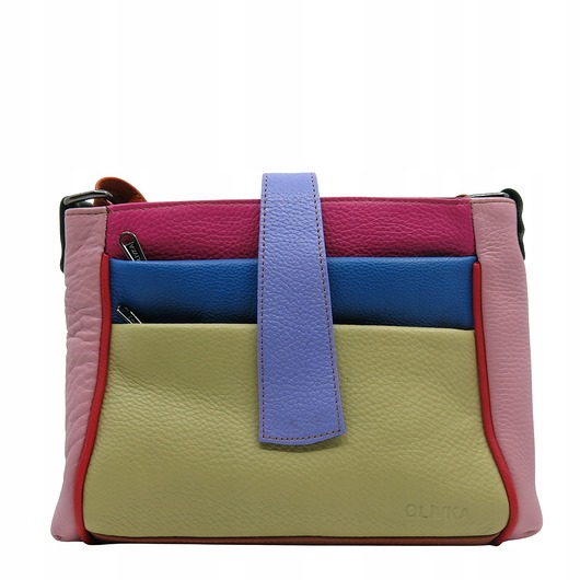 torby na ramię Torebka damska klasyczna skórzana pojemna kieszenie kolorowa pasek OLIVKA
