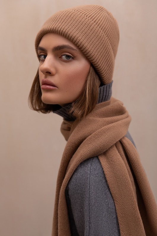 czapki damskie Czapka Merino&cashmere beż camel