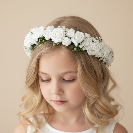 wianki komunijne Wianek komunijny białe różyczki i gipsówka