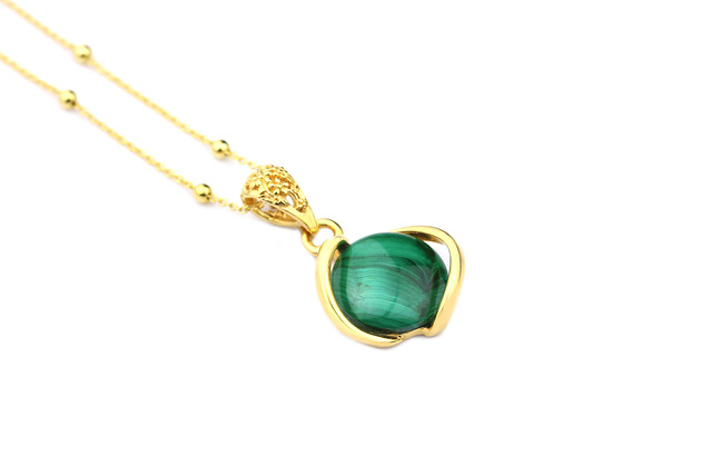 Colare Malachit zloto Okrągły Brazi Druse Jewelry