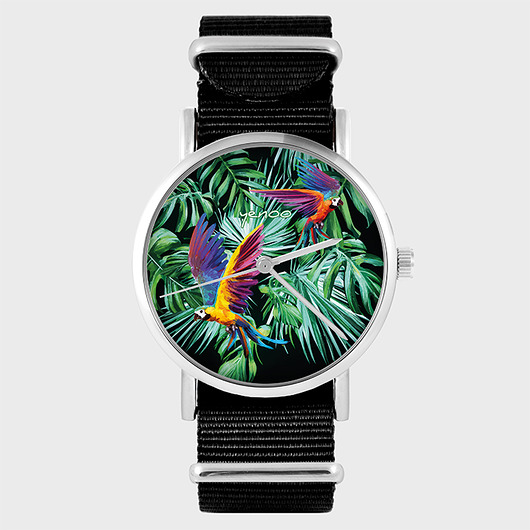 zegarki unisex Zegarek - Papugi, tropikalny - czarny, nylonowy