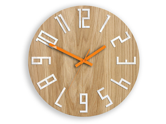 Zegar ścienny Dąb Slim White_Orange 33,5 cm ModernClock