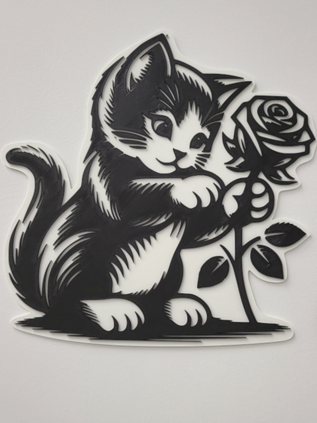 inne Wallart obraz 3D Mały kot z różą