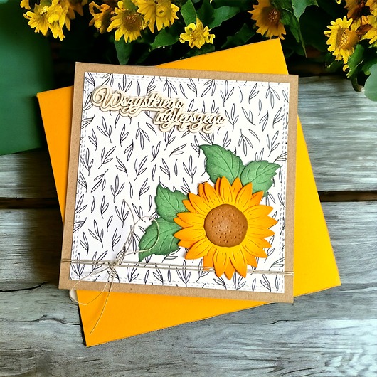 kartki scrapbooking PREMIUM : słonecznik : wszystkiego najlepszego : uniwersalna kartka