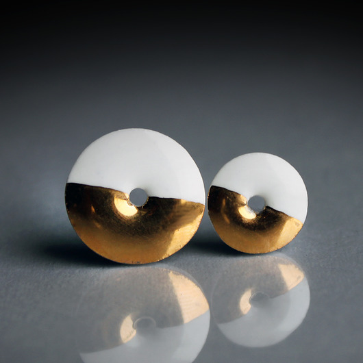 kolczyki ceramiczne DONUTS GOLD/stal chirurgiczna/