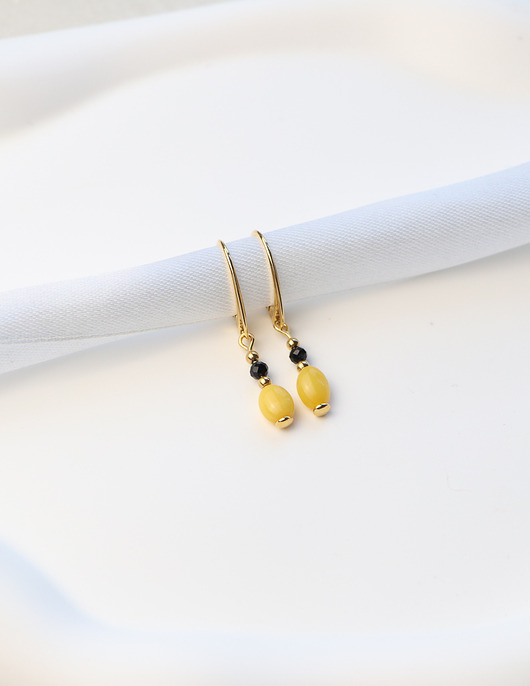 kolczyki pozłacane Kolczyki pozłacane - Bursztyn Mleczny, Czarny Turmalin