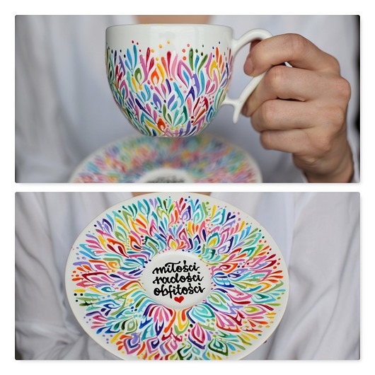filiżanki Filiżanka ręcznie malowana dla Niej Elegancka Kolorowa Prezent 220ml