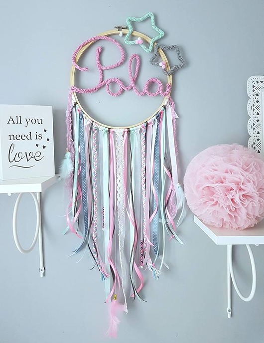 łapacze snów Łapacz Snów z imieniem dziecka. Pink&Grey&Mint