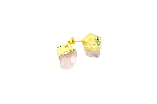 Earrings Kwarc Różowy Surowe złoto Brazi Druse Jewelry