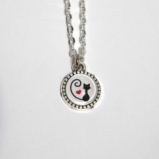 wisiory Medalion, naszyjnik - Kotek serce - mini
