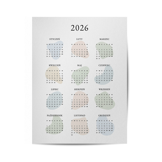 plakaty Plakat kalendarz 2026, minimalistyczny, stylowy, do biura, salonu, 30x40cm.