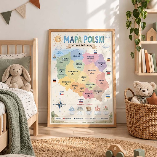 obrazy i plakaty do pokoju dziecięcego Plakat edukacyjny MAPA POLSKI dla chłopca