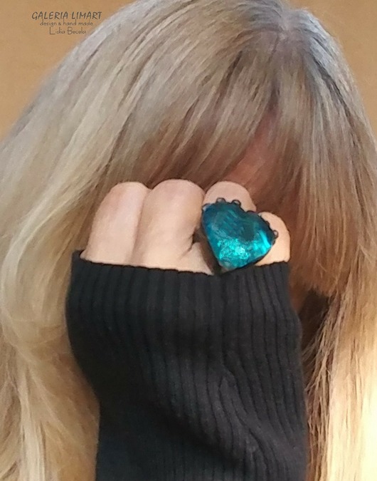pierścionki - różne Turkusowy kwarc  w kształcie serca pierścionek unikatowy handmade