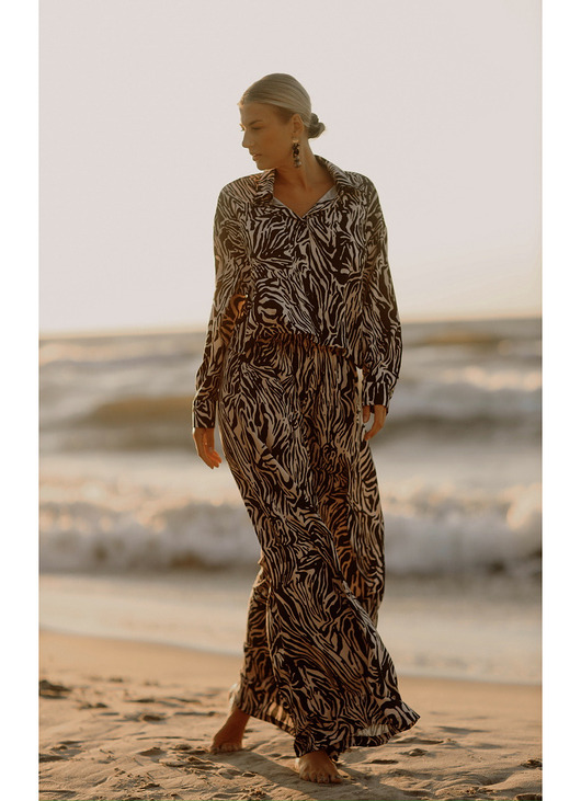 spodnie materiałowe damskie CS - Spodnie na gumkę SAFARI czarno beżowa zebra .