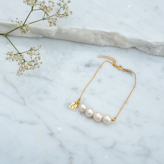 Bransoletka z perłami for4 - pozłacane srebro MEIKA PEARLS