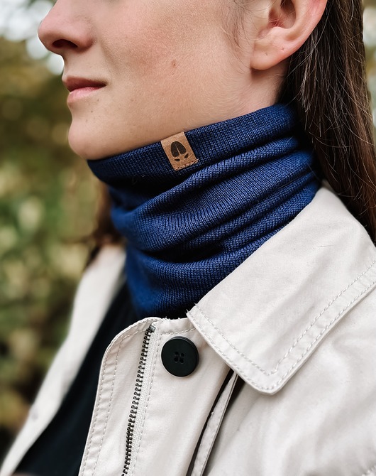 szale damskie KOMIN- wełniany komin z wełny merino- granatowy