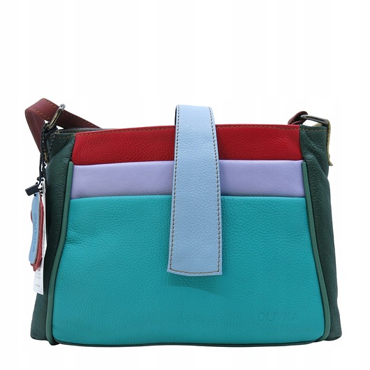 torby na ramię Torebka damska klasyczna skórzana pojemna kieszenie kolorowa pasek OLIVKA