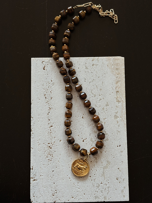 złote naszyjniki Naszyjnik Tygrysie Oko Moneta