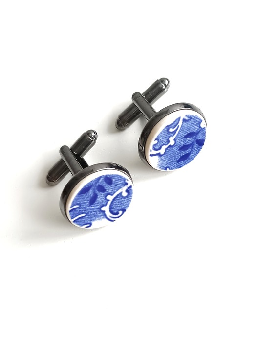 spinki do mankietów Spinki w kobaltowe wzory