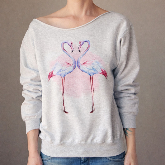 bluza bez kaptura damska Flamingi Szara bluza cięta