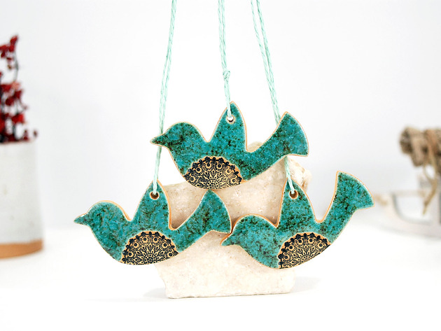 ozdoby choinkowe Turkusowe ptaszki w locie - ozdoby choinkowe