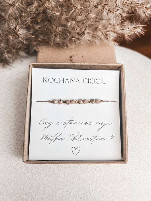 bransoletki z kamieni naturalnych Beżowa bransoletka prezent dla Matki Chrzestnej