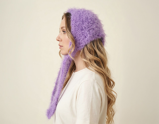 czapki damskie Chustka moherowa liliowy puch