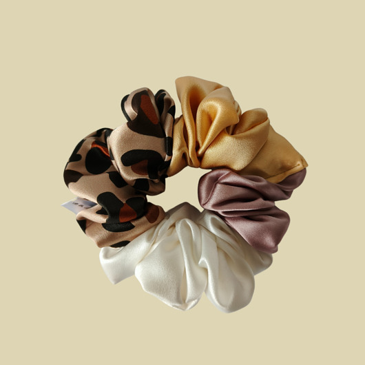 gumki do włosów Gumka jedwabna, scrunchie, frotka beżowa panterka ciepłe złoto MAXI
