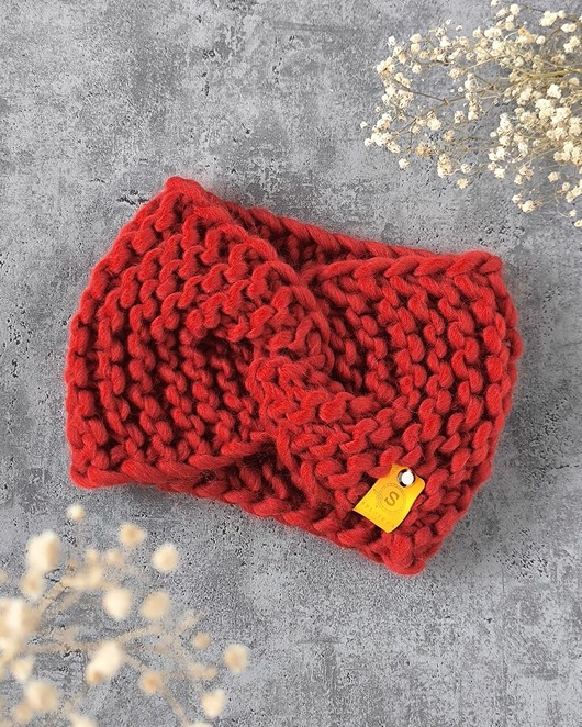 opaski do włosów WOOLY wełniana opaska czerwona