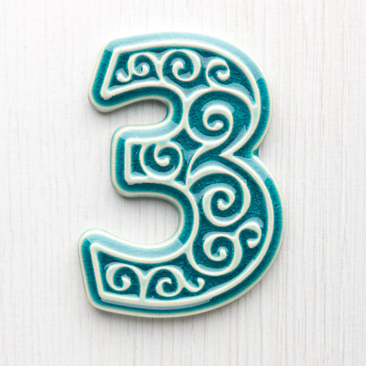 napisy dekoracyjne i tabliczki Numer mieszkania, cyfra 3 turkusowa, wysokość 8 cm