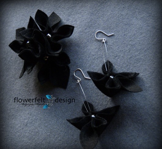 Czarne z hematytem- Biżuteria Autorska FlowerFelt Design