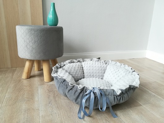 Legowisko DAISY 80cm velvet + szare minky LAUREN design